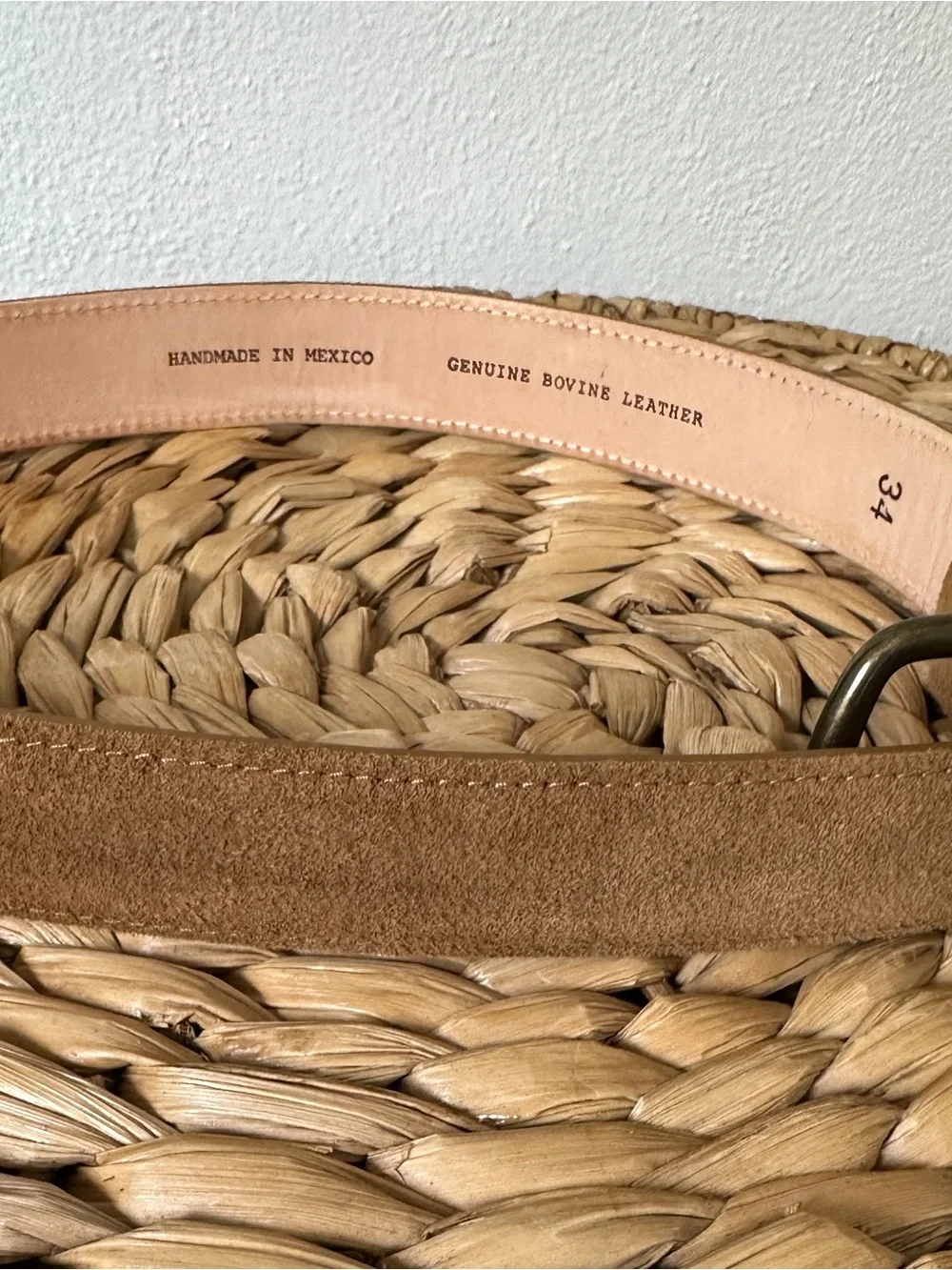 Tecovas Men's Suede Leather Belt Size 34 Brown Tan Brass Buckle